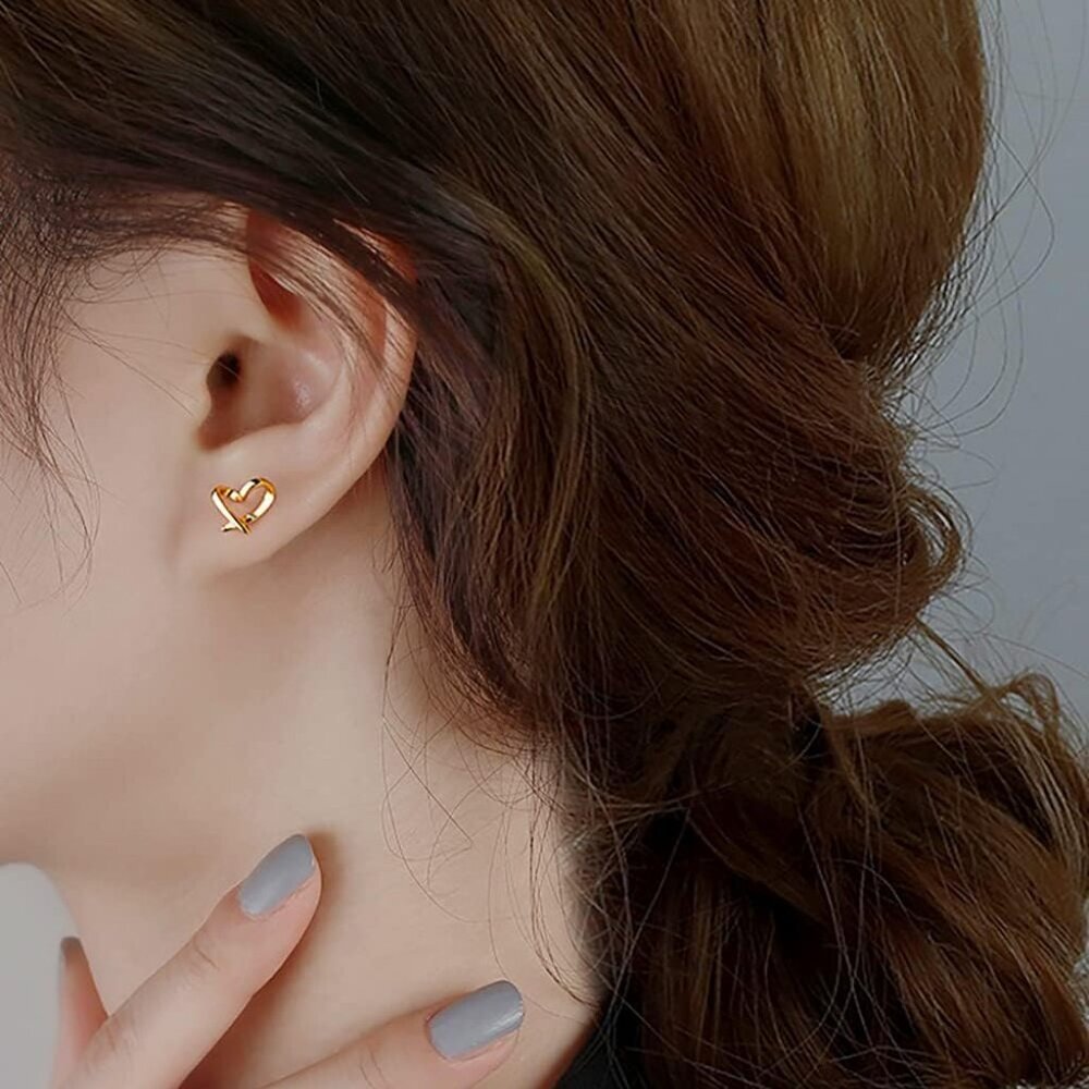 Solid 925 Sterling Silver Tiny Heart Stud Earring… - image 3